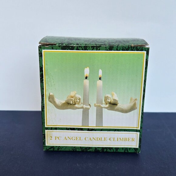 Vintage Candle Climber set of 2 Angels in Original Box Ceramic Candle Hugger - Picture 2 of 10